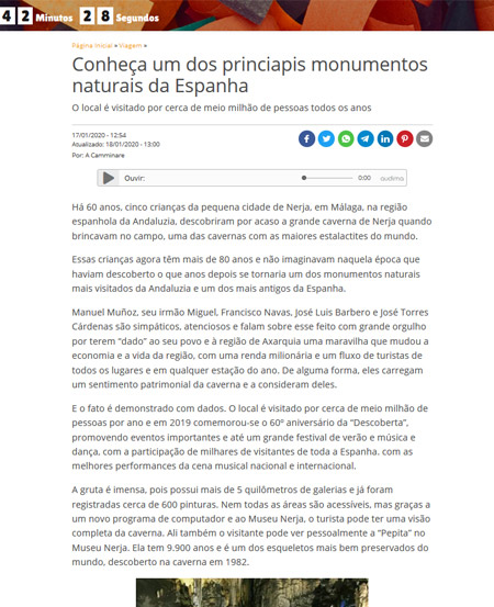 Artículo en línea publicado por Catracalivre.com.br, Enero 2020