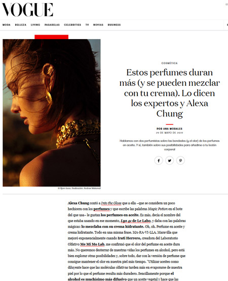 Artículo en línea publicado por Vogue.es, Mayo 2019